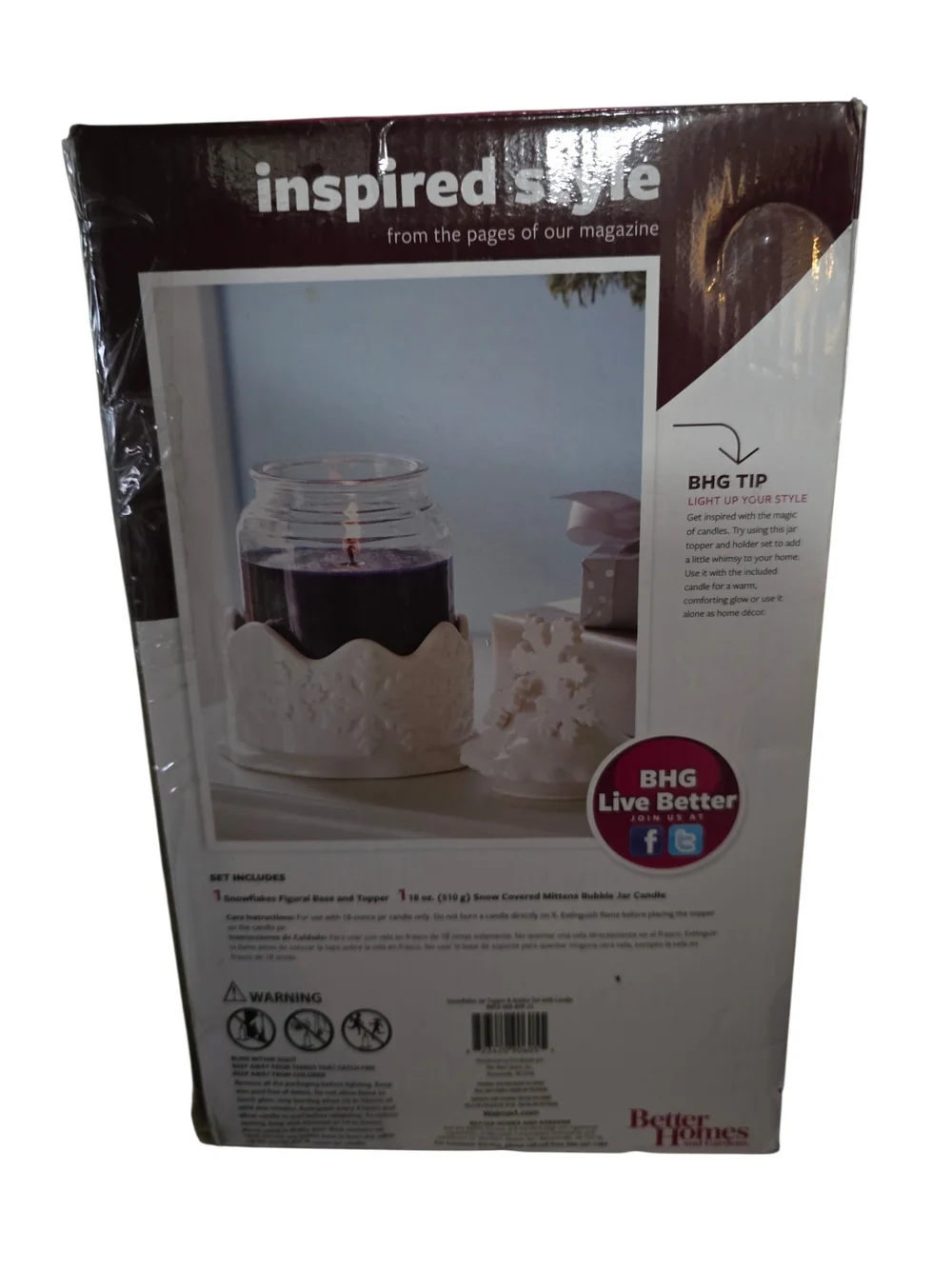 Better Homes and Gardens Snowflakes Jar Topper & Holder Set - White